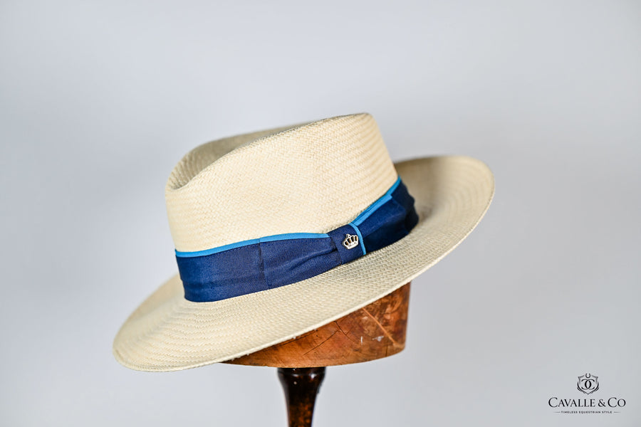 Ricco Cuenca Natural Fedora Hat Blue band