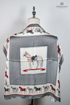Silver & Red Square Lines with Horse print scarf
