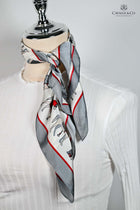Silver & Red Square Lines with Horse print scarf