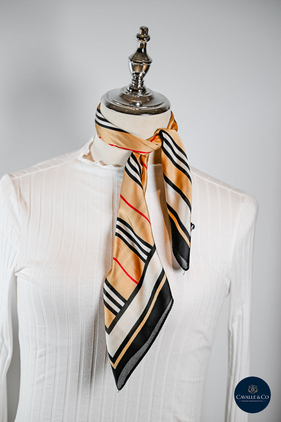 Tan & Black Stripe Hermes inspired Silk Scarf