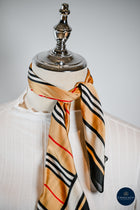 Tan & Black Stripe Hermes inspired Silk Scarf