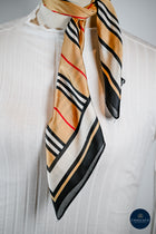Tan & Black Stripe Hermes inspired Silk Scarf
