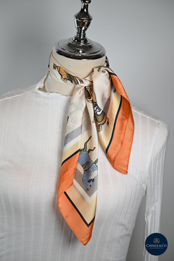 Tangerine & Cream Small horses scarf