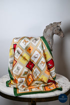squares horses & caps print scarf - Tangerine/Green/Burgundy