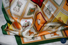 squares horses & caps print scarf - Tangerine/Green/Burgundy