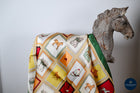 squares horses & caps print scarf - Tangerine/Green/Burgundy