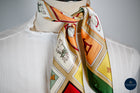 squares horses & caps print scarf - Tangerine/Green/Burgundy