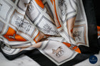Tangerine black & silver squares horses & caps print scarf