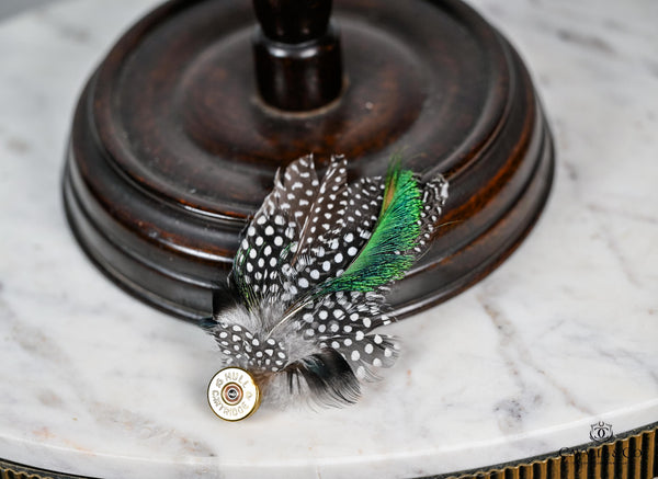 UK Hand Made Medium Green highlights feather brooch Bullet tip hat pin (N)