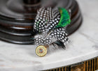 UK Hand Made Medium Green highlights feather brooch Bullet tip hat pin (N)