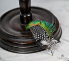 UK Hand Made Medium Green highlights feather brooch Silver cone tip hat pin