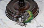 UK Hand Made Medium Green highlights feather brooch Silver cone tip hat pin