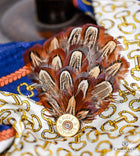 UK Hand Made Medium feather fan brooch Bullet tip hat pin