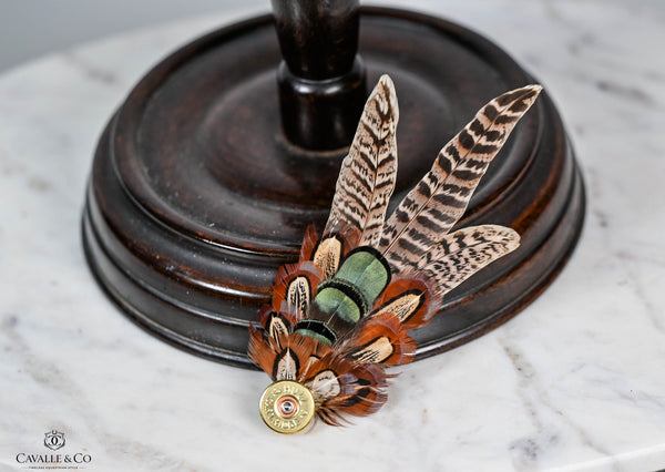 UK Hand Made Xtra Large Pheasant feather hat pin Bullet tip and green feature feathers