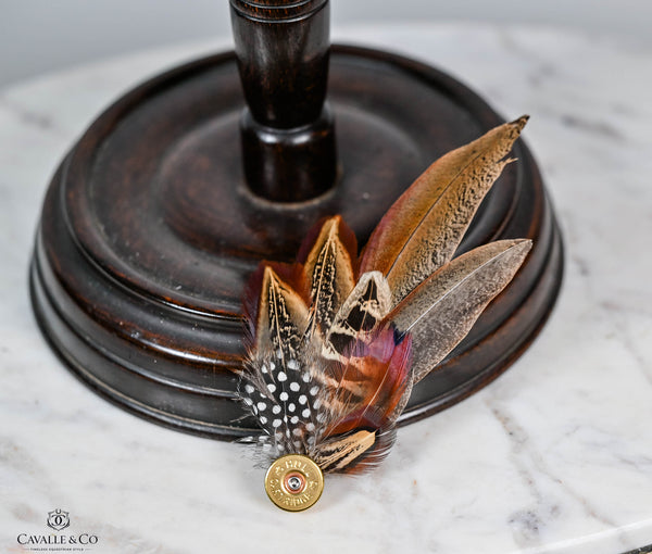 UK Hand Made Xtra Large Pheasant feather hat pin Bullet tip and spot feathers