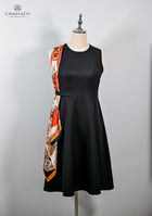 Vintage Style Sleevless Knee Length Little Black Dress with scarf feature