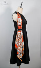 Vintage Style Sleevless Knee Length Little Black Dress with scarf feature