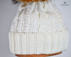 Twist knit Beanie, fleece lined fox hair Pom Pom-detachable clip-on design