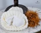 Twist knit Beanie, fleece lined fox hair Pom Pom-detachable clip-on design