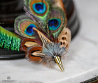 UK Hand Made Xtra Large Pheasant and peacock feather brooch Cone tip hat pin (I)