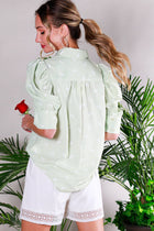 Collared Neck Puff Sleeve Horse Printed Blouse Top Off White Short Sleeve