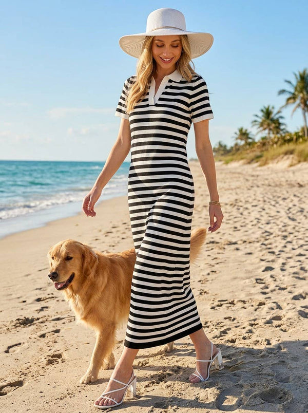 The Paddock Navy & White Stripe Knitted Dress
