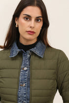 Camel (Tan)Denim Detail Puffer Jacket