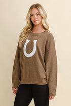 On Order-Horse Shoe Pullover Sweater - Brown