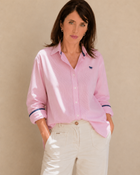 Icon Button-up Blouse: Halogen Blue & English Rose Pink
