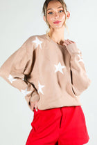 On Order -Star Accent Crew Neck Long Sleeve Knitted Sweater