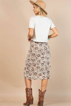 HORSESHOE PRINT MESH MIDI SKIRT: Khaki / Contemporary / L