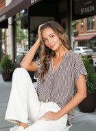 Collared Short Roll-Up Sleeve Button-Down Shirt: Navy