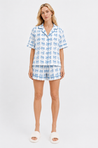 Delicate Horse Woodblock Cotton Shortie Pyjama Set – Soft Blue