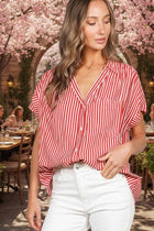 Collared Short Roll-Up Sleeve Button-Down Shirt: Navy