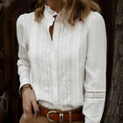 Ruffle Trim Stand Collar White Blouse Long Sleeve Top: White