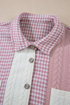 Colorblock Houndstooth Textured Patchwork Shacket - Chocolate & cream