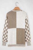 Checker Open Front Drop Shoulder Cardigan - Brown