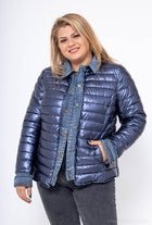 Plus Size Metallic Padded Jacket: Navy Blue