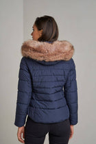 Plain down jacket with faux fur hood: