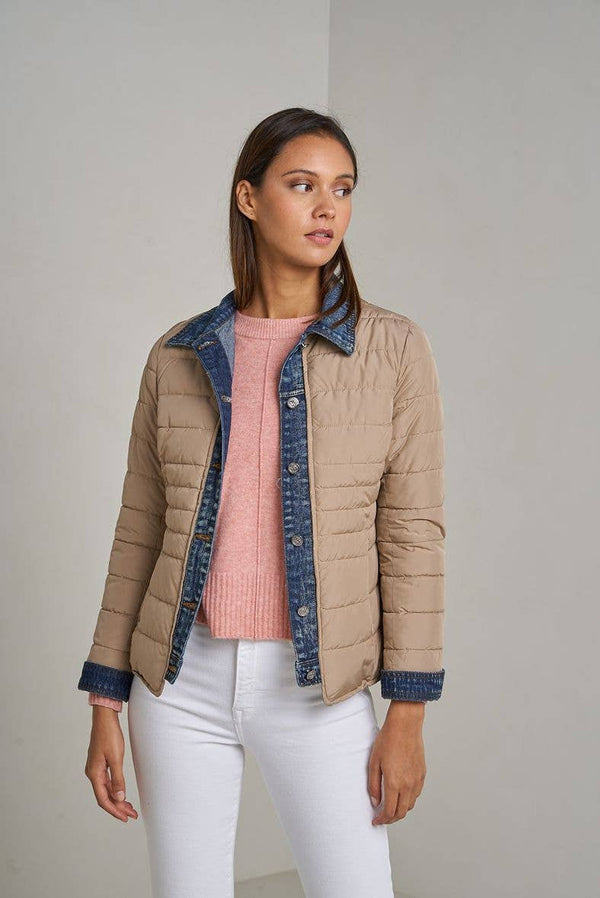 Denim Detail Puffer Jacket