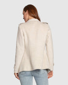 Oat/Beige Wool Blend Moto Coat