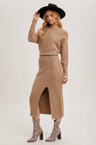 One Shoulder Off Side Slit Midi Knit Sweater Dress - Oatmeal