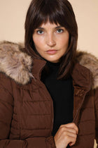Plain down jacket with faux fur hood: