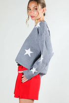 On Order -Star Accent Crew Neck Long Sleeve Knitted Sweater