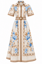 Melodie Floral Midi Dress – Blue & Beige