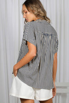 Collared Short Roll-Up Sleeve Button-Down Shirt: Navy