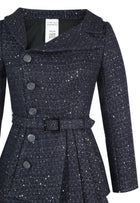 Sequined Tweed Blazer Dress Suit in Navy