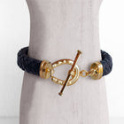 Aristo - 14K Gold Vermeil Black Leather Horseshoe Bracelet: