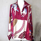 Luxe Hermes Style Horse Print Silk Viscose Blend Open Neck Shirt