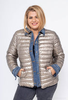 Plus Size Metallic Padded Jacket: Navy Blue